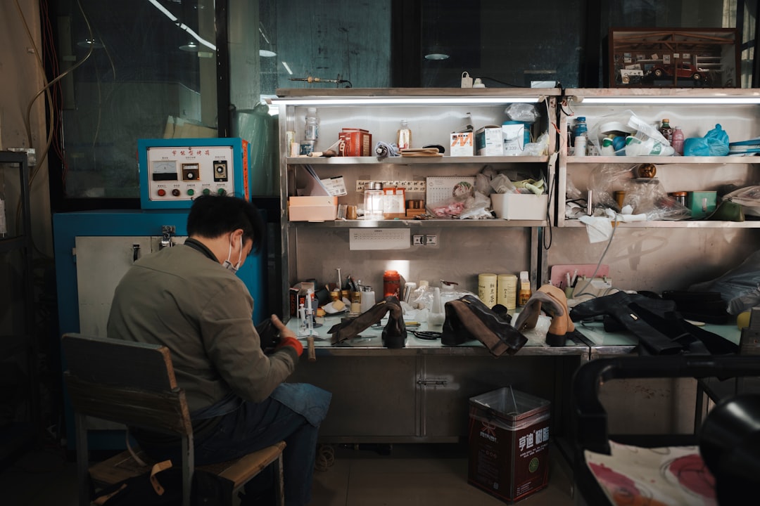 Mid-century factory worker in denim