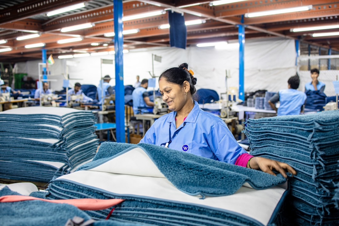Vintage indigo denim hanging in a factory